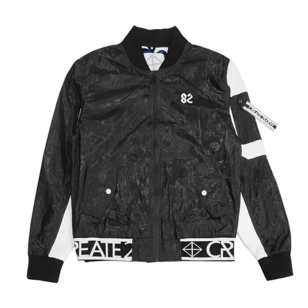 Create 2mrw Men's Bomber Jacket Cs9627 Nwt Sz L Black & White /Colorful Lining